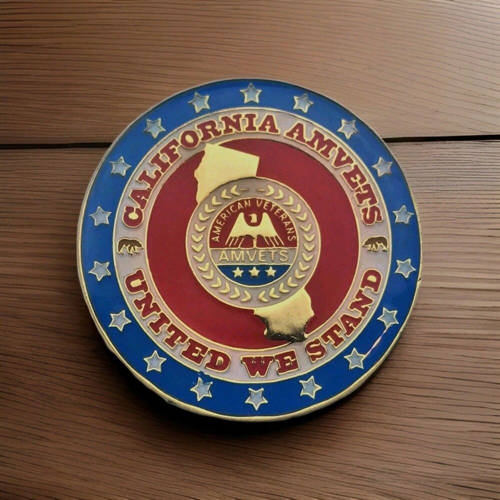 AMVETS California Veteran Vintage Lapel Pin Round Military Collectible